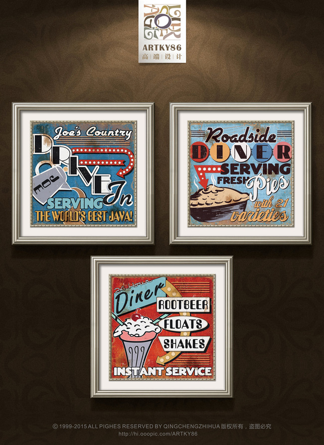 复古海报英文米饭饮料英文商店油画装饰画高清
