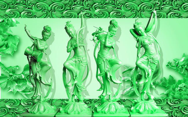 玉雕古代<em>四大美女电视</em>沙发背景墙高清图片下载