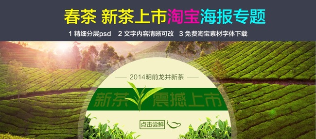 淘宝雨前 龙井 茶叶 春茶 新茶 上市 促销海报模板下