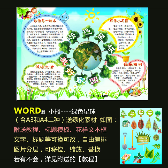 原创word电子小报模板绿色地球环保小报版权可商用