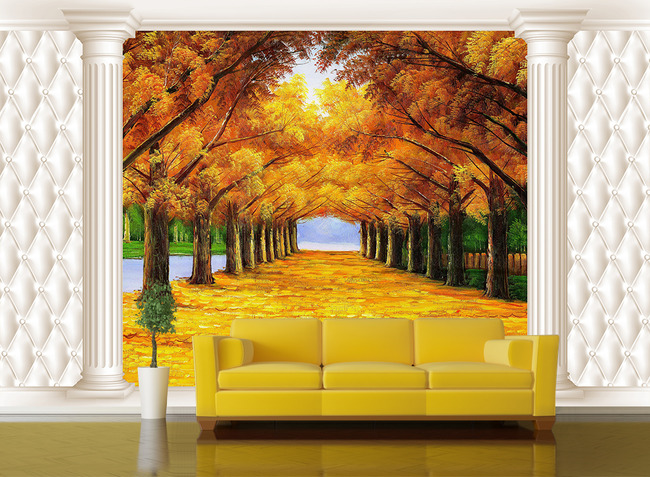 树林风景3d软包壁画电视背景墙模板下载 树林风景3d软包壁画电视背景