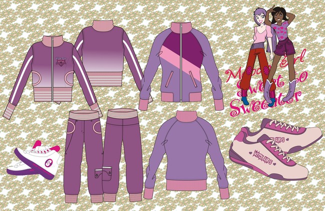 韩版女装运动休闲服装手稿款式图矢量素材模板