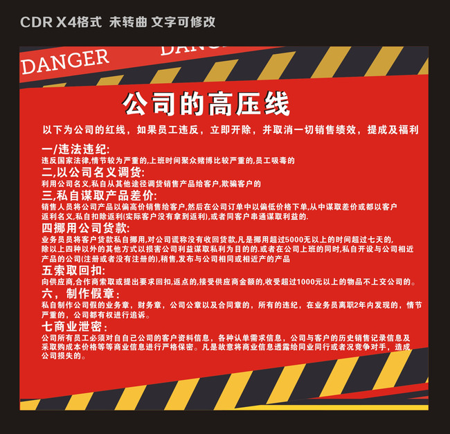 公司员工高压线纪律企业文化设计素材模板模板