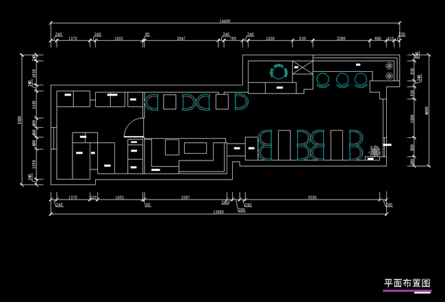 甜品店cad图纸平面布置图+灯位图模板下载(图