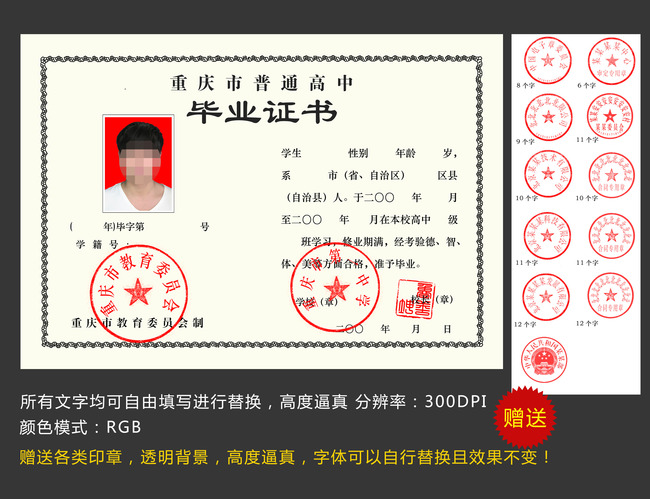 高中大学毕业证书PSD分层模版模板下载(图片