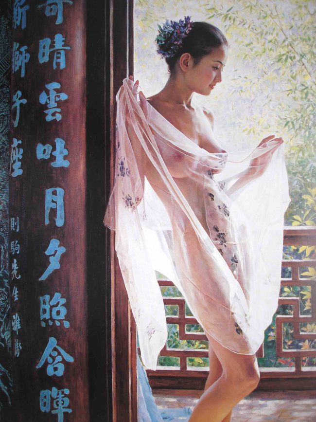 中式古典艺术人体油画玄关背景壁画图片
