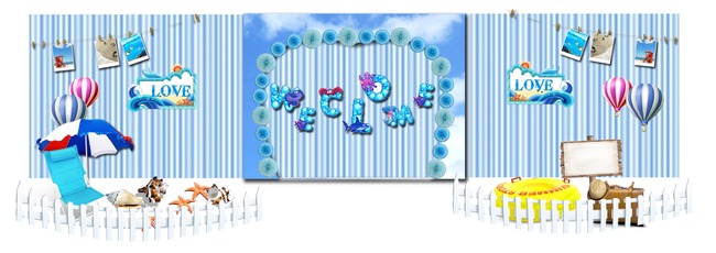 蓝色海洋风格主题婚礼背景设计素材源文件模板