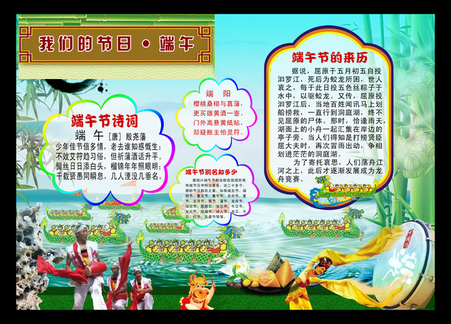节日端午龙舟课外知识小报模板模板下载(图片