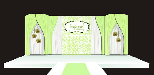 绿色简约风格婚礼背景舞台设计效果图模板下载