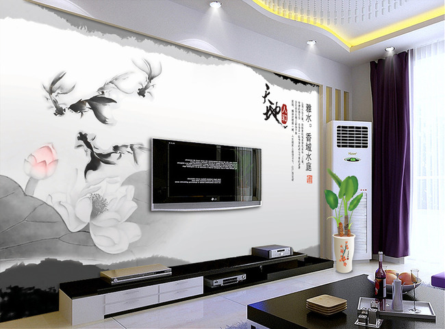 水墨天地人和客厅电视背景墙高清图片下载(图