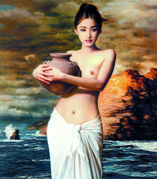 谢楚余油画(抱着<em>罐子</em>的<em>女孩</em>)高清图片下载(图片