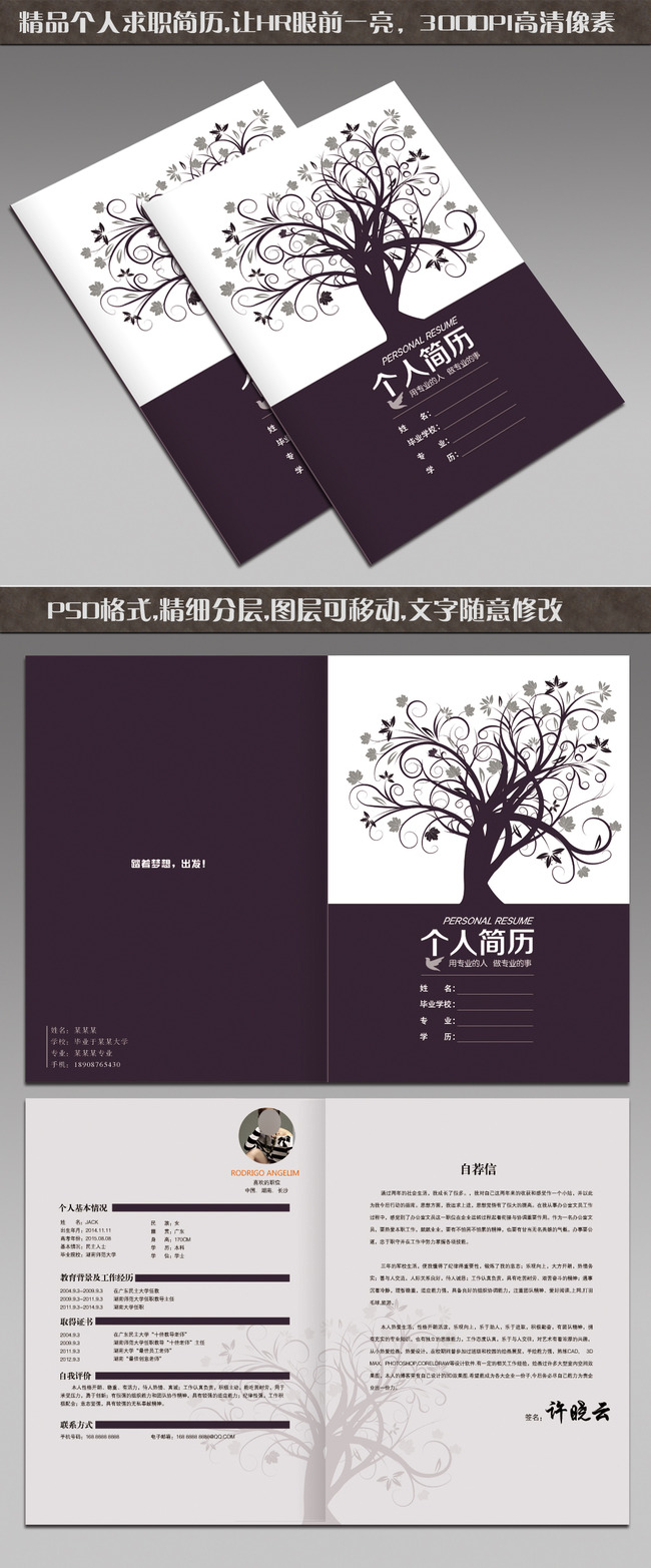 简洁创意大树个人求职简历模板封面设计下载图片