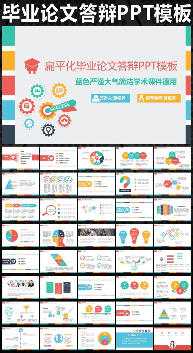 扁平化毕业论文答辩竞聘述职通用PPT模板模板