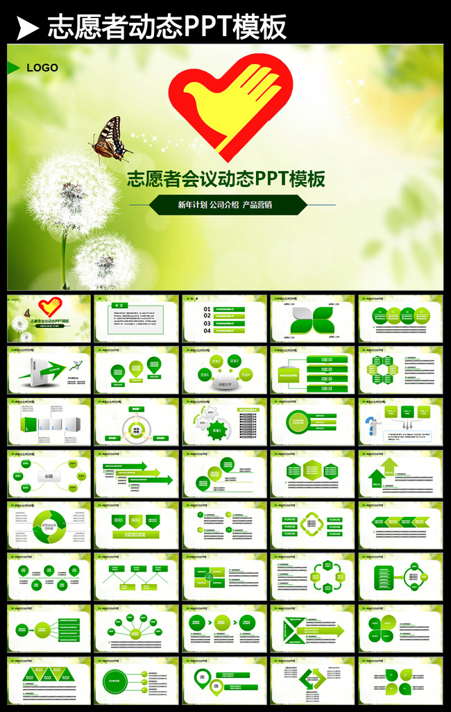 简洁志愿者活动培训绿色PPT背景模板下载(图