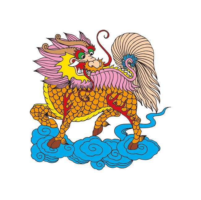 矢量古典中式花卉祥云麒麟吉祥图案图片
