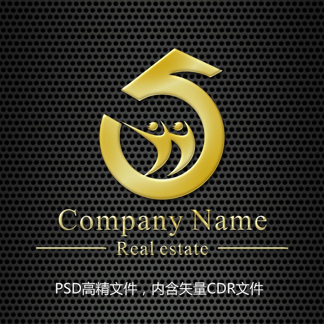 数字5抽象小人金色标志设计模板下载模板下载