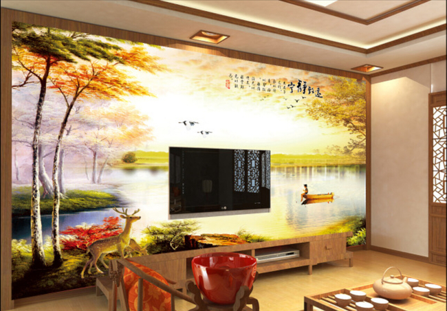 精美客厅电视背景墙画山水风光图宁静致远高清