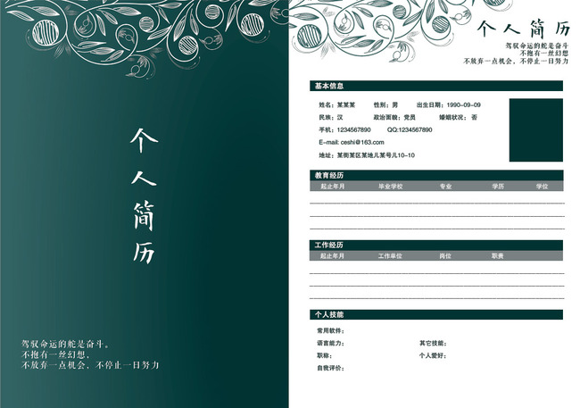 简洁花纹个人求职简历图片