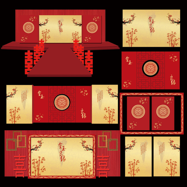 古典中式风格主题婚礼场景设计效果图模板下载