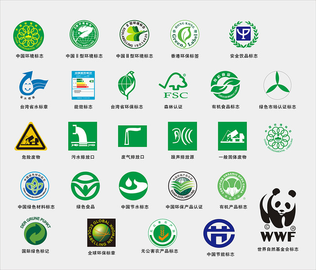 餐饮图标-多款环保认证标识图标矢量素材模板