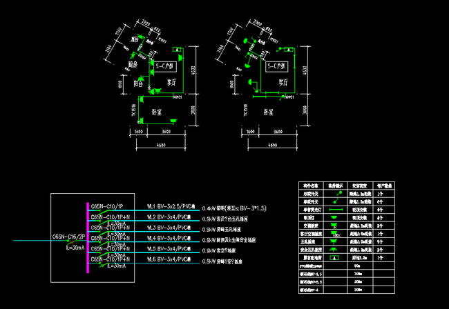 电气安装常用图例CAD图纸模板下载户型图模