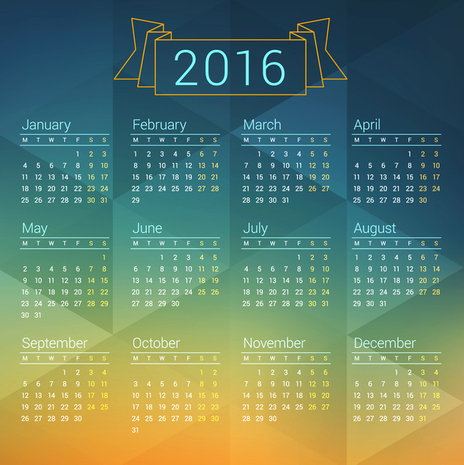 2016年日历矢量图素材