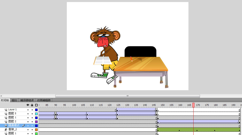 骨骼动画猴子写作业学生学习flash作业模板下载