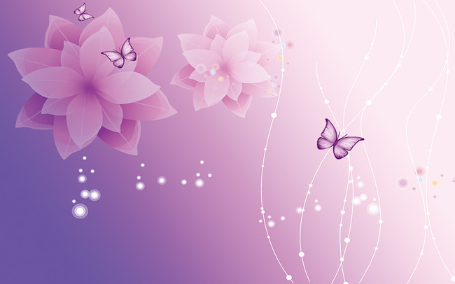 梦幻花纹蝴蝶紫色花卉壁画高清图片下载(图片
