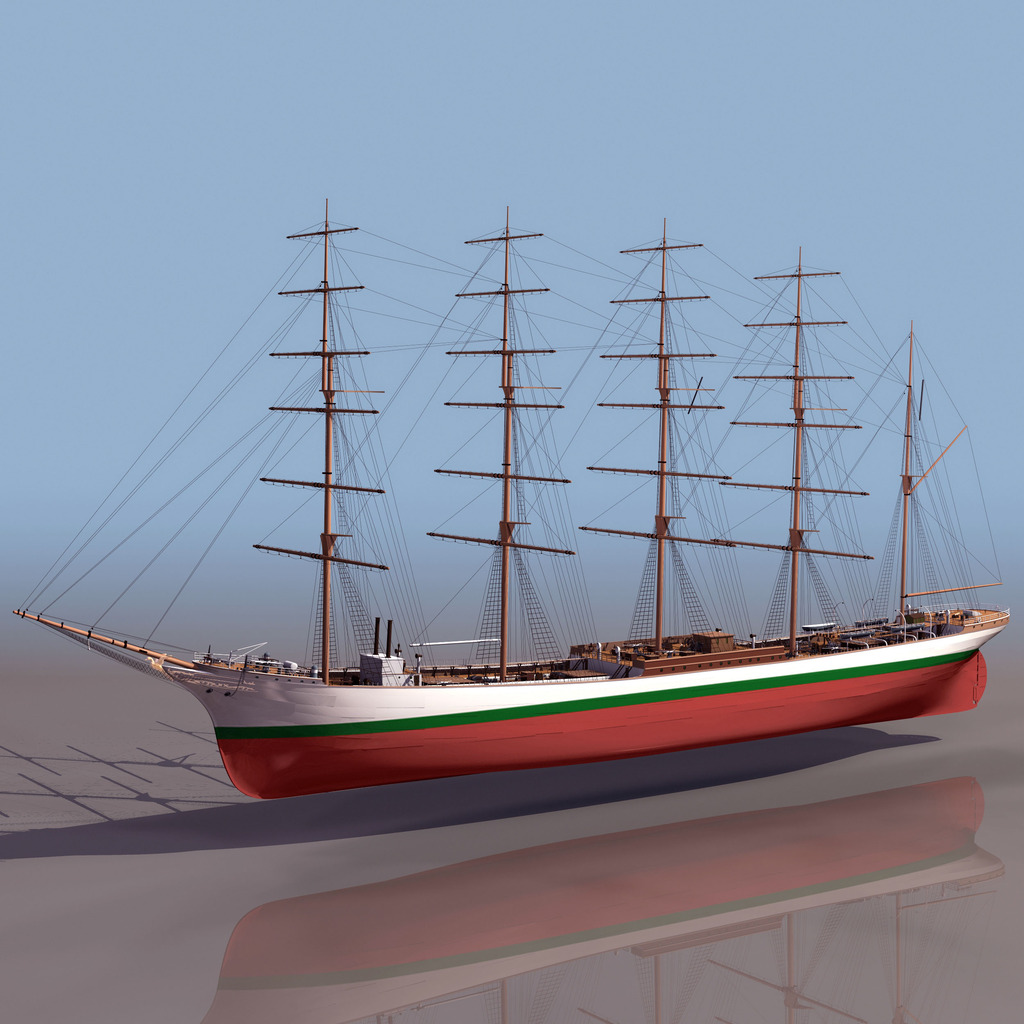 五桅帆船木船3DS模型模板下载(图片编号:135