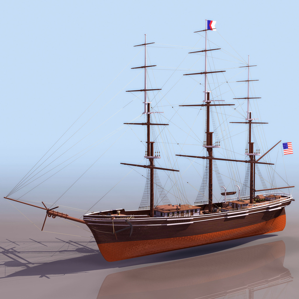 木质小帆船3DS模型模板下载(图片编号:13567