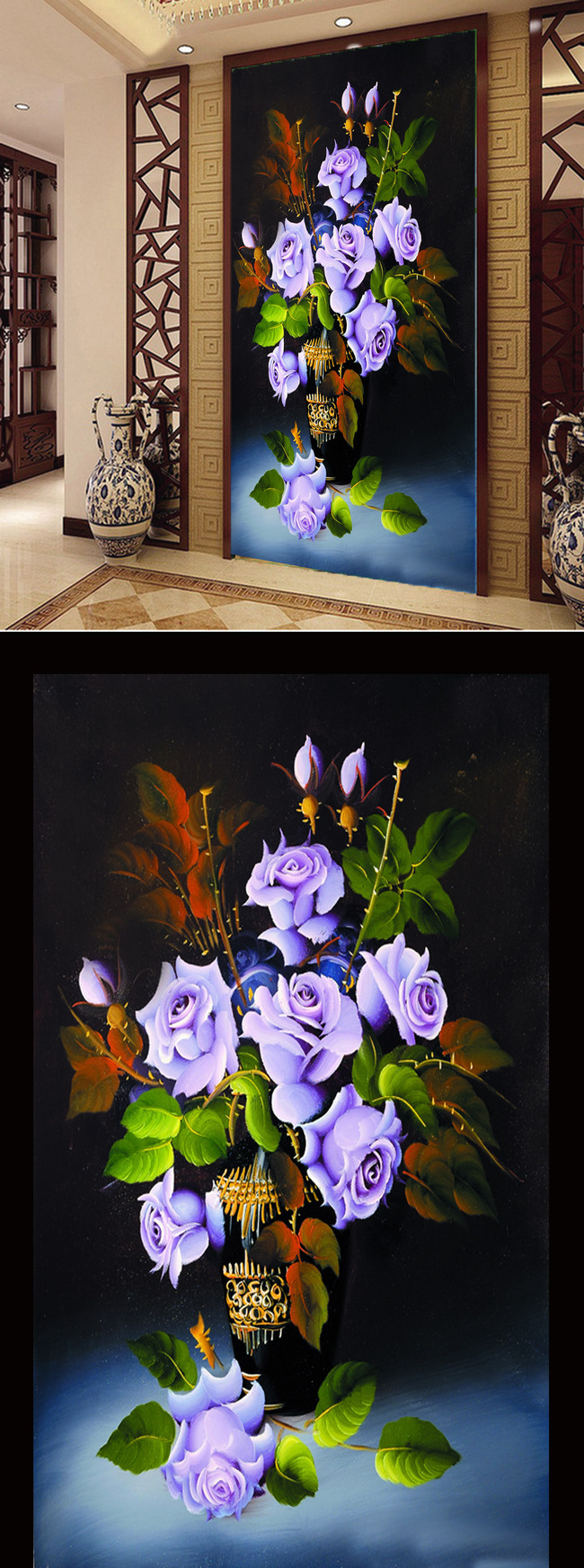 油画花瓶走廊玄关背景墙高清图片下载(图片编