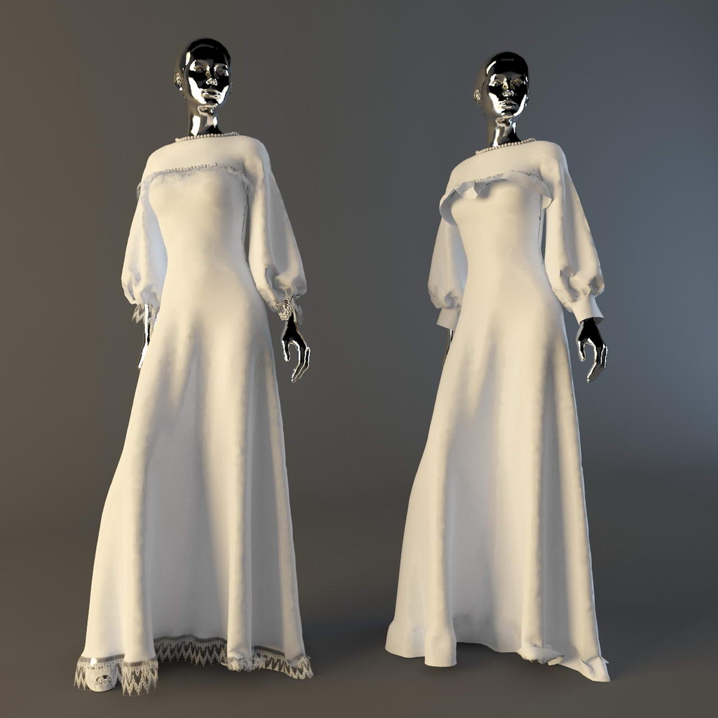 3d模型服装店白色长裙女模特模板下载(图片编