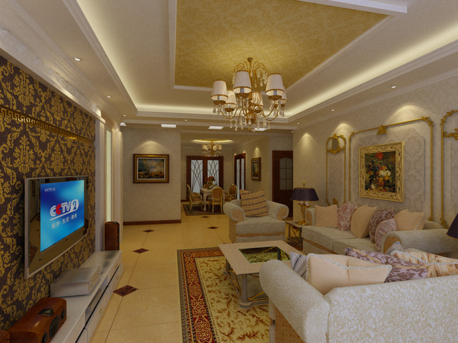 简欧客厅影视墙效果图模板下载(图片编号:135