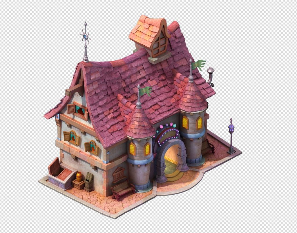 Q版三维可爱卡通场景别墅瓦房房屋房子模板下