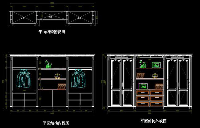 衣柜书柜cad施工图立面图电视柜家具设计