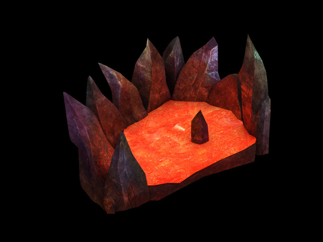 2.5D三维游戏卡通火山石头岩石岩浆场景模板