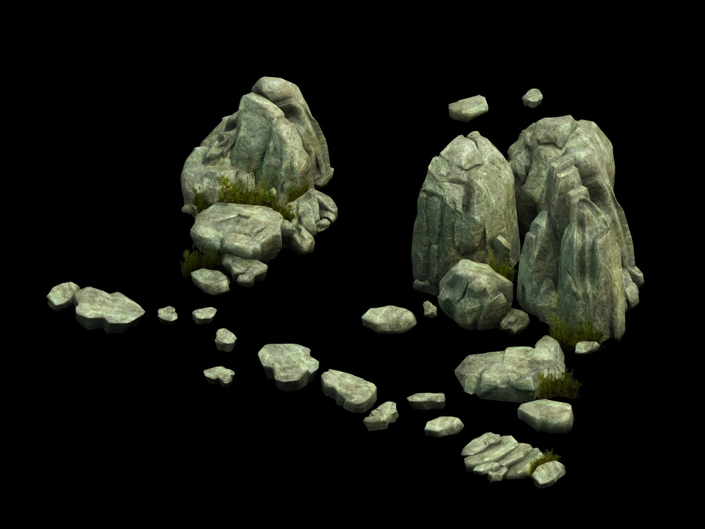 2.5D三维游戏卡通场景石头石堆群模板下载(图