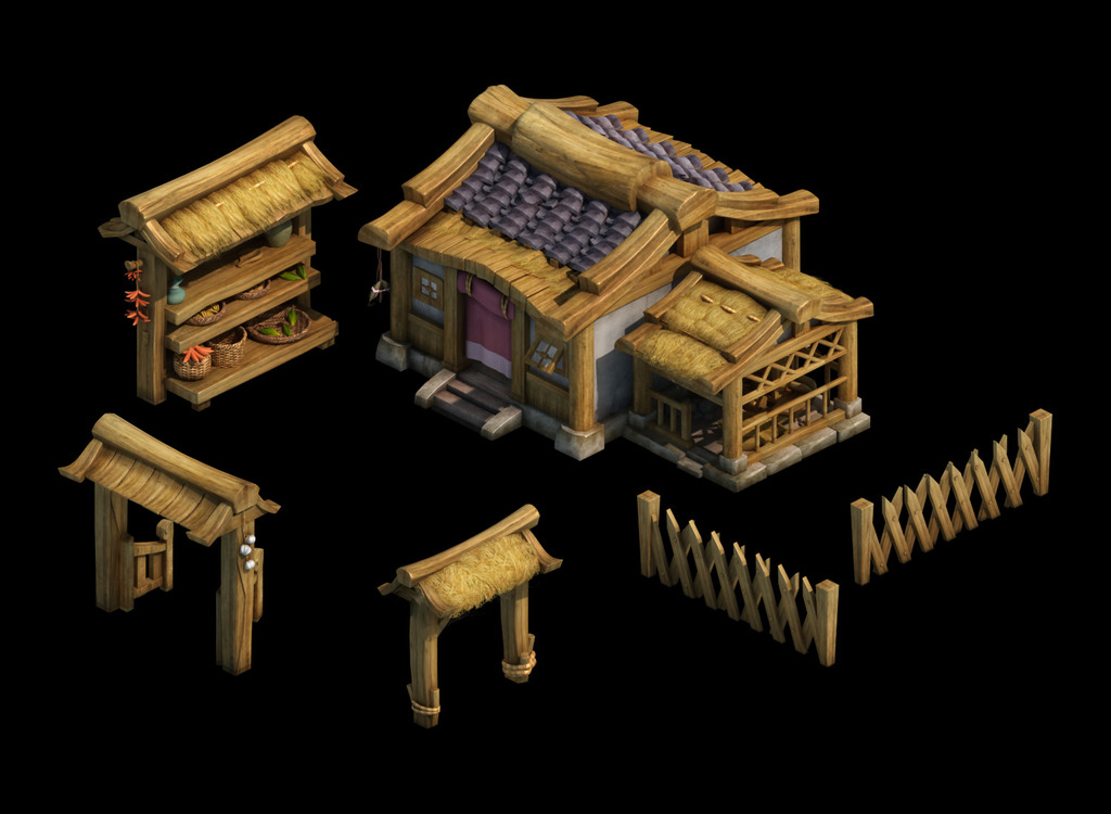 2.5d三维游戏卡通古代场景木屋房子房屋图片