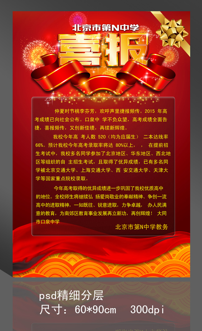 中学校高考成绩喜报展板海报宣传栏模板下载(