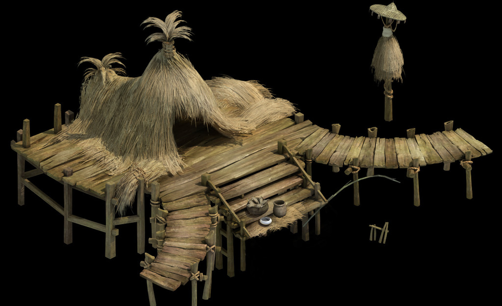 2.5D三维游戏卡通建筑草屋模型模板下载(图片