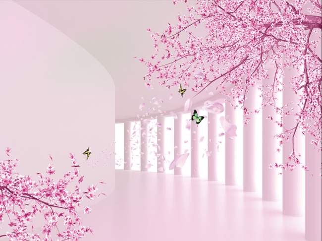 3d立体空间桃花背景墙壁画