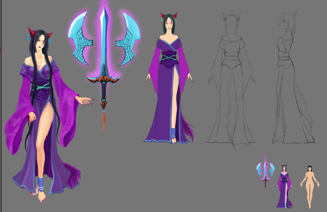 紫色女狐游戏模型+动作模板下载(图片编号:13