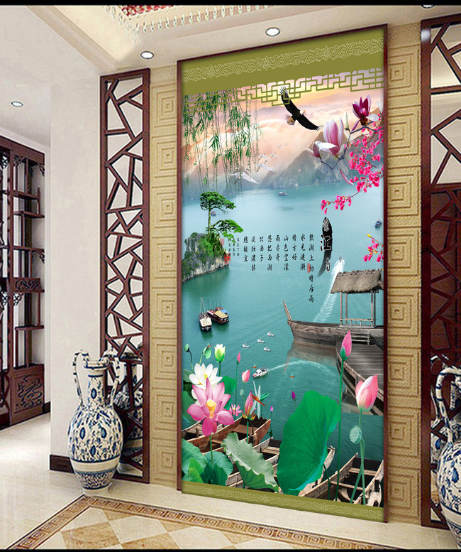 忆江南山水风景画玄关背景墙壁画