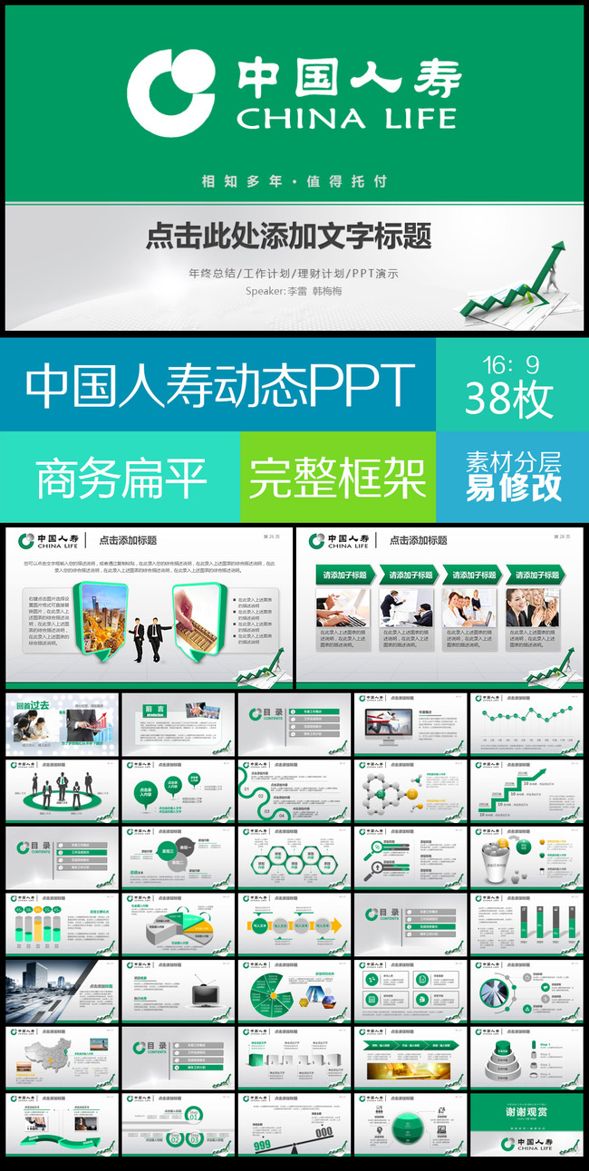 绿色中国人寿保险保障产品介绍工作计划模板模