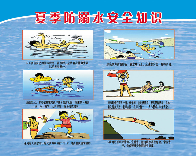 夏季防溺水安全知识漫画PSD素材模板下载(图