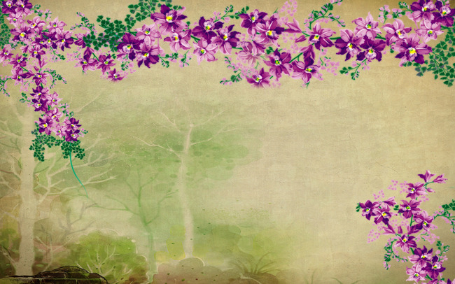 紫色花卉紫气东来电视背景墙高清图片下载(图