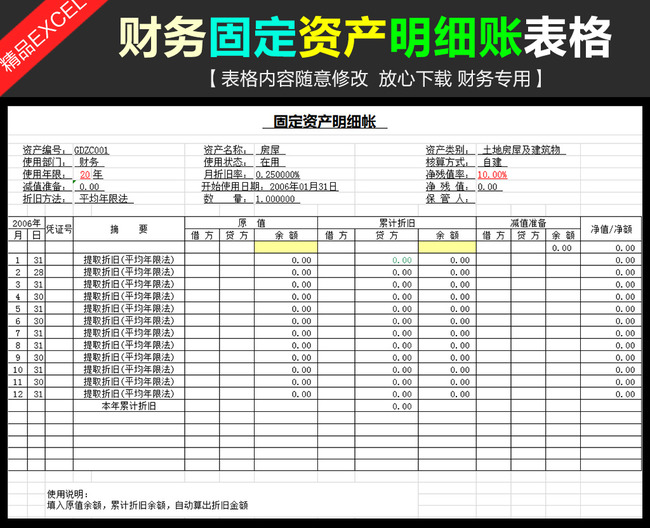 固定资产明细账表格模板模板下载(图片编号:1