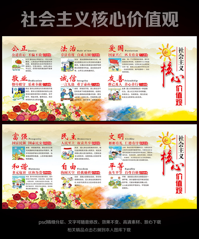 社会主义核心价值观展板海报标语模板下载(图