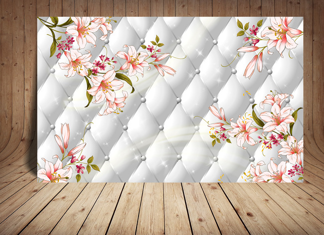 唯美红色花朵皮革圆圈3D电视背景墙模板下载