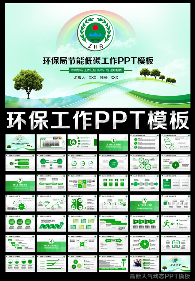 绿色节能减排低碳环保局工作年终总结PPT模板